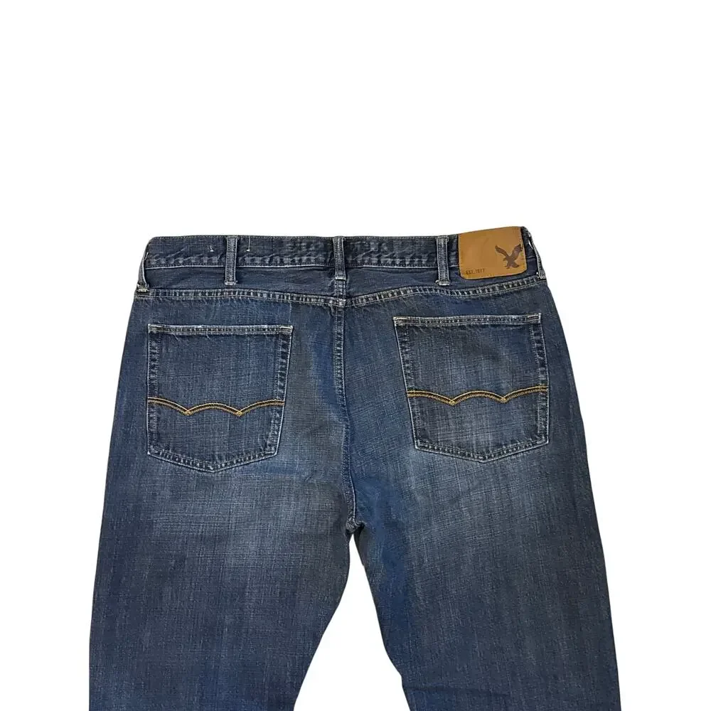 American Eagle Jeans Mens Sz 38x30 Blue Original Straight 100% Cotton Distressed